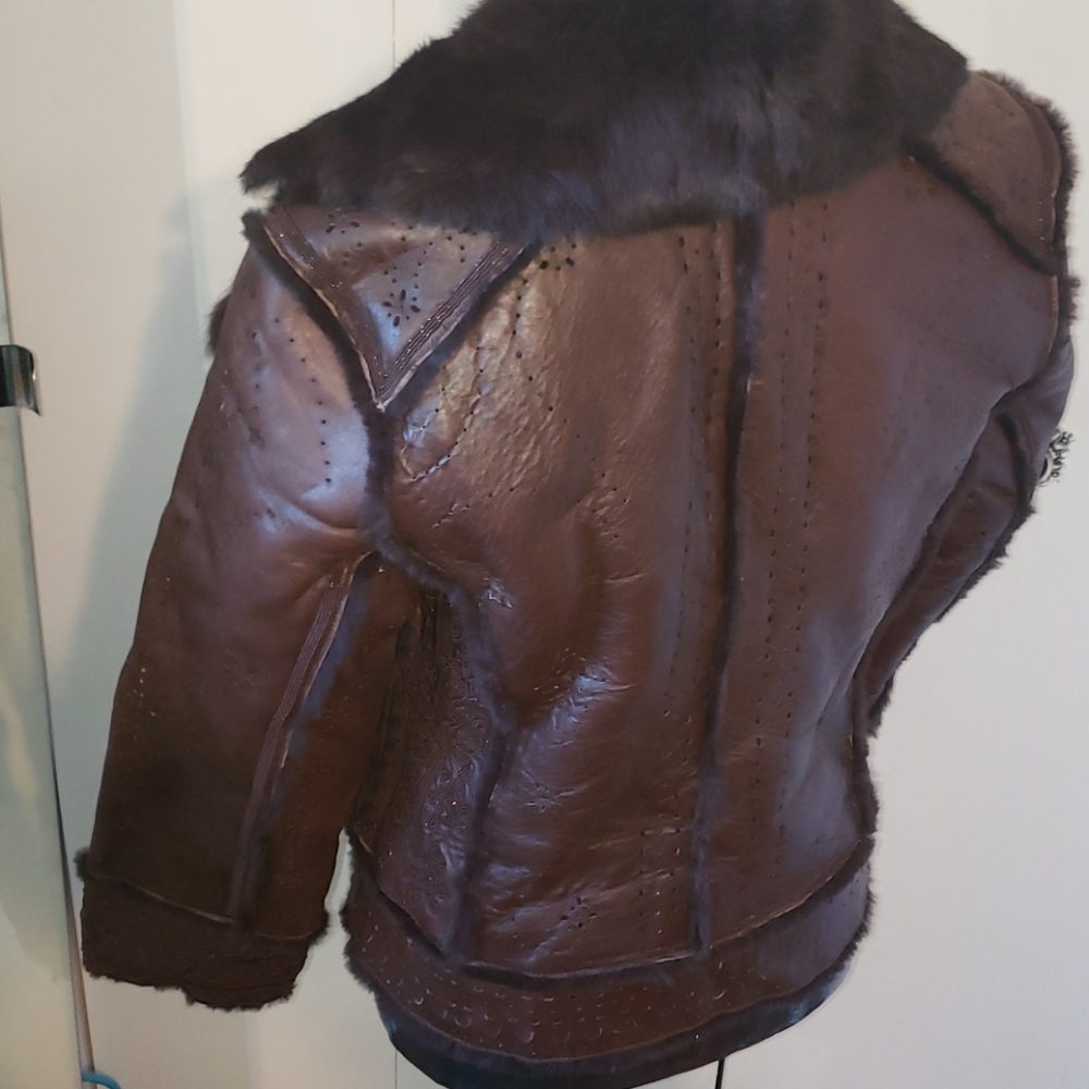 Natural fur and leather winter jacket fit S & M